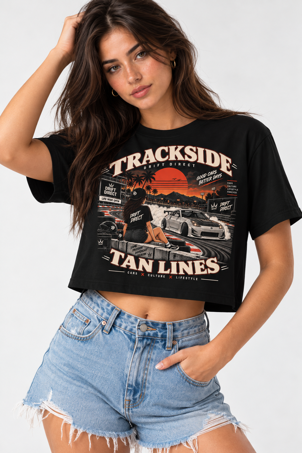 "TRACKSIDE TAN LINE" 350Z Crop Tee